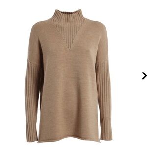 Tory Burch Women’s Ribbed Mock Neck Merino Wool Brown Tan Knit Sweater